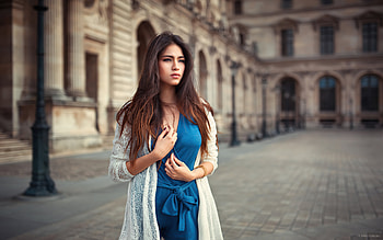 Women Looking Away Blue Dress , women, girls, model, blue-dress HD wallpaper