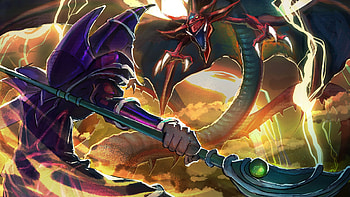 Yu-Gi-Oh! Featuring Dark Magician and Slifer the Sky Dragon, Anime, Yu-Gi-Oh!, Slifer the Sky Dragon, Dark Magician (Yu-Gi-Oh!) HD wallpaper