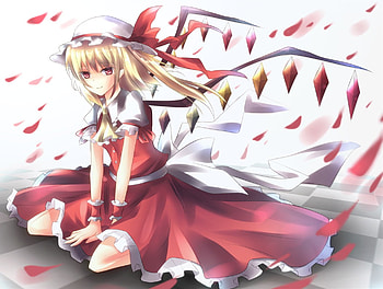 Flandre scarlet, wings, ribbons, hate, touhou, red eyes, blonde hair, dress HD wallpaper