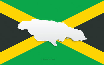 Jamaica map silhouette, Flag of Jamaica, silhouette on the flag, Jamaica, 3d Jamaica map silhouette, Jamaica flag, Jamaica 3d map HD wallpaper