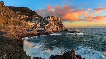 Cinque Terre, Sunset clouds, Manarola, Ultra HD wallpaper