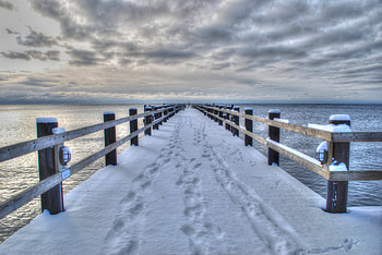 Landscape, Winter, Nature, Sea, Bridge HD wallpaper