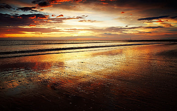 Nature, Sunset, Sea, Waves, Beach, Sand, Horizon, Shore, Bank, Wet, Evening, Romance, Grains, Calmness, Tranquillity, Whisper HD wallpaper