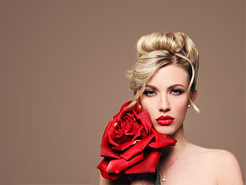 Red rose, rose, charming, lips, beautiful, girl, lovely, woman, female HD wallpaper