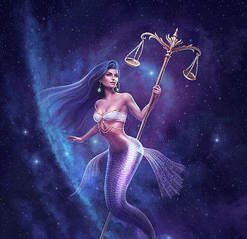 Zodiac ~ Libra, blue, balanta, mermaid, yasushi matsuoka, zodiac, siren, vara, frumusete, art, gorgeous, girl, libra, superb, summer, purple, fantasy, luminis HD wallpaper