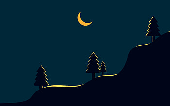 night, forest, moon, night landscape, minimal art, trees, night in the forest HD wallpaper