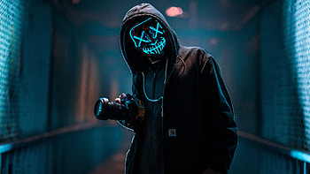 Mask Guy With Dslr, mask, graphy, camera, neon, anonymus HD wallpaper