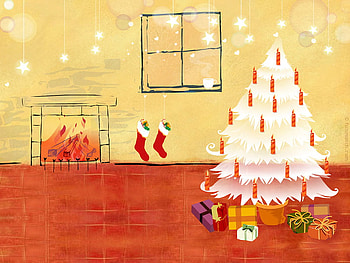 Red Christmas!, room, window, art, popular, fireplace, beautiful, xmas, socks, holiday, presents, drawing, christmas, red, om, card HD wallpaper