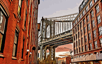 Manhattan Bridge, , vector art, New York, Manhattan Bridge drawing, creative art, Manhattan Bridge art, vector drawing, abstract cityscapes, New York drawing, USA HD wallpaper