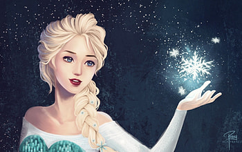 Elsa, blue, winter, bea ibanez, white, frozen, blonde, art, girl, snow queen, a ibanez, woman, snowflake, fantasy, green HD wallpaper