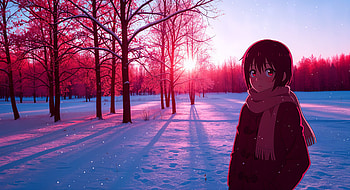 Winter Anime, Anime Girl, Snow, Forest HD wallpaper