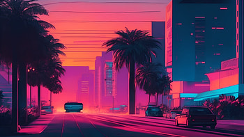 Neon-lit 80s boulevard, retro, neon HD wallpaper