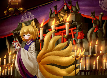 9-Tailed, girl, foctail, priest, animal ears HD wallpaper