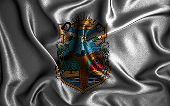 Baja California flag, , silk wavy flags, mexican states, Day of Baja California, fabric flags, Flag of Baja California, 3D art, Baja California, North America, States of Mexico, Baja California 3D flag, Mexico HD wallpaper