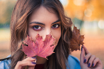 Leaf, model, lady, pretty HD wallpaper