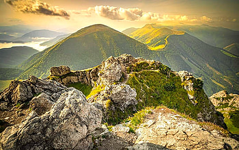 Mountains, landscape, clouds, rocks HD wallpaper