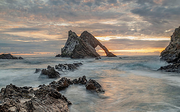 Rock by Coast of Scotland, sea, Scotland, rock, sunrise HD wallpaper