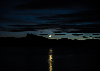 Rivers, Sky, Mountains, Moon, Horizon, Dark HD wallpaper