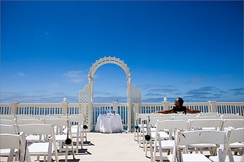Taking in the view, chairs, sky, ocean, man HD wallpaper