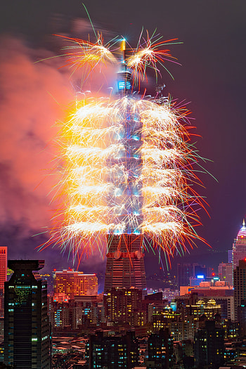 Fireworks at building, festival night, city HD phone wallpaper