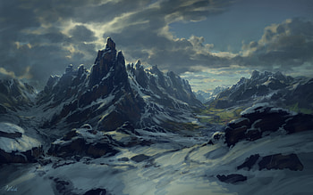 Snowy mountains, artistic, landscape HD wallpaper