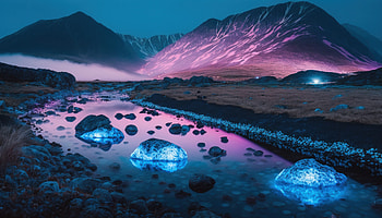 Glowing Rocks Mountains , mountains, rocks, nature, artist, artwork, digital-art HD wallpaper