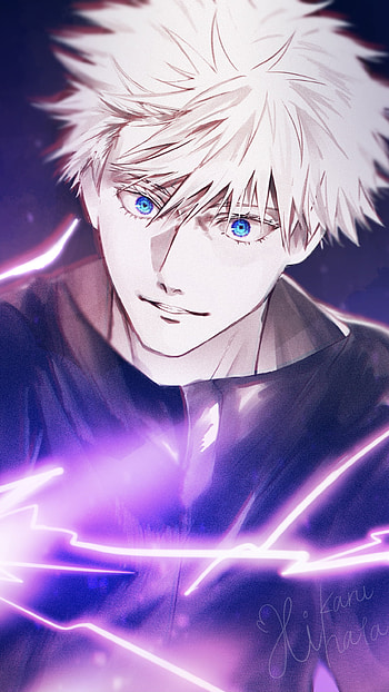 school uniform, blue eyes, white hair, Satoru Gojo, Anime, Jujutsu Kaisen HD phone wallpaper