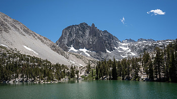 Big Pine Lake, California, stones, trees, sky, mountains, rocks, water, usa HD wallpaper