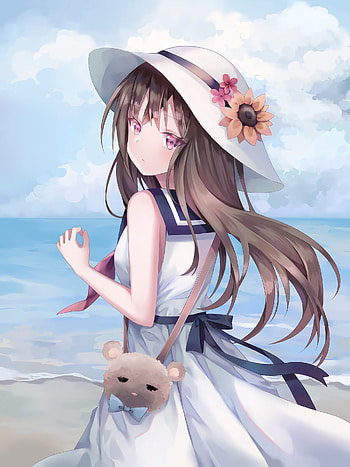 Anime, Art, Girl, Bag, Hat, Dress HD phone wallpaper
