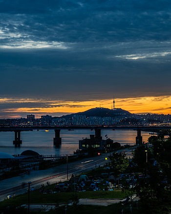 Rivers, Twilight, City, Dark, Road, Dusk, Bridge, Evening, Hill HD phone wallpaper