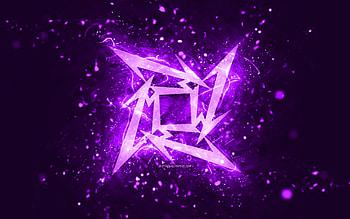 Metallica violet logo, , violet neon lights, creative, violet abstract background, Metallica logo, music stars, Metallica HD wallpaper