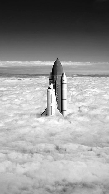 Grayscale Rocket Up Towards Cloudy SKy HD phone wallpaper