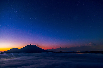Night, clouds, sky, mountains, volcano HD wallpaper