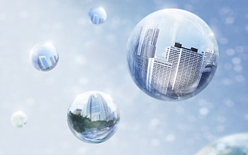 silver bubbles, blue, silver, digital art, bubbles HD wallpaper