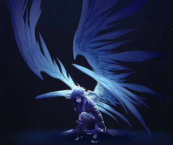 Dark, big wings, angel, fantasy, anime HD wallpaper