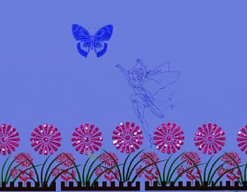 Fairy Garden , blue, faerie, garden, fairy, pink, butterfly, clouds, flowers, sky HD wallpaper