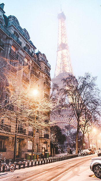 Paris, Snowy scenery, Winter wonderland, Chilled atmosphere HD phone wallpaper