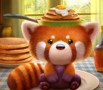 :), breakfast, fantasy, art, piper thibodeau, pancake, raccoon, orange, food, cute HD wallpaper