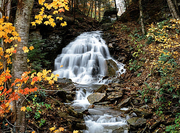 autumn-waterfall, waterfall, brown, lovely, mountain HD wallpaper