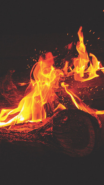 Fire Flames in the Dark, flames, fire, orange HD phone wallpaper