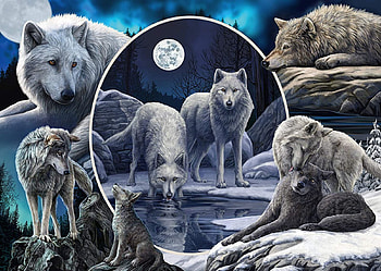 Magnificent Wolves, artwork, digital, moon, wolf, wolfpack HD wallpaper