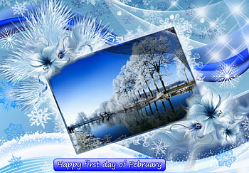 Happy February, river, frozen trees, Winter frame, snow HD wallpaper