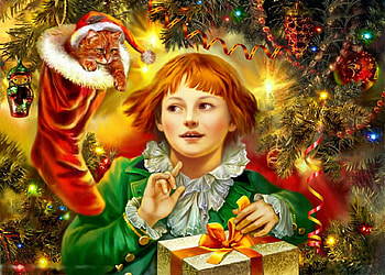 Nutcracker, decoration, parcel, painting, kitty, christmas, girl, gift HD wallpaper