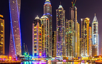 United Arab Emirates, Dubai night, Neon lights, High quality HD wallpaper
