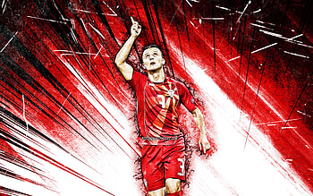 Enis Bardhi, grunge art, North Macedonia National Team, soccer, footballers, red abstract rays, Macedonian football team, Enis Bardhi HD wallpaper