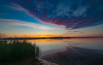 Sunset river, Dawn, The Sun, Sky, Shore, River HD wallpaper