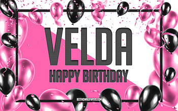 Happy Birtay Velda, Birtay Balloons Background, Velda, with names, Velda Happy Birtay, Pink Balloons Birtay Background, greeting card, Velda Birtay HD wallpaper