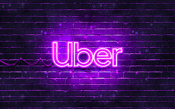 Uber violet logo, , violet brickwall, Uber logo, brands, Uber neon logo, Uber HD wallpaper
