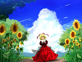 Sunflower, clouds, girl, anime, sunflowers HD wallpaper