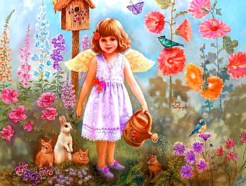Little Angel, Flowers, Angel, pretty, Fantasy HD wallpaper